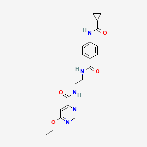 molecular formula C20H23N5O4 B2740865 N-(2-(4-(cyclopropanecarboxamido)benzamido)ethyl)-6-ethoxypyrimidine-4-carboxamide CAS No. 2034256-51-2