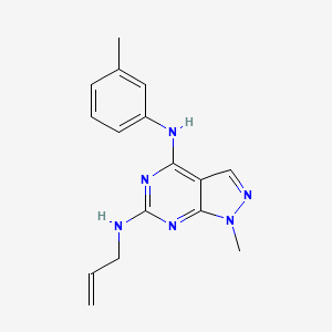 molecular formula C16H18N6 B2740907 1-methyl-N~4~-(3-methylphenyl)-N~6~-(prop-2-en-1-yl)-1H-pyrazolo[3,4-d]pyrimidine-4,6-diamine CAS No. 896006-16-9
