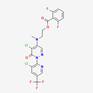 molecular formula C20H13Cl2F5N4O3 B2740913 2-((5-Chloro-1-(3-chloro-5-(trifluoromethyl)-2-pyridinyl)-6-oxo-1,6-dihydro-4-pyridazinyl)(methyl)amino)ethyl 2,6-difluorobenzenecarboxylate CAS No. 338400-01-4