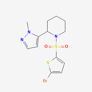 molecular formula C13H16BrN3O2S2 B2740914 1-(5-Bromothiophen-2-yl)sulfonyl-2-(2-methylpyrazol-3-yl)piperidine CAS No. 2130419-78-0