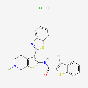 molecular formula C24H19Cl2N3OS3 B2740917 N-(3-(benzo[d]thiazol-2-yl)-6-methyl-4,5,6,7-tetrahydrothieno[2,3-c]pyridin-2-yl)-3-chlorobenzo[b]thiophene-2-carboxamide hydrochloride CAS No. 1331111-06-8
