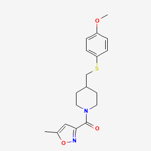 molecular formula C18H22N2O3S B2740923 (4-(((4-Methoxyphenyl)thio)methyl)piperidin-1-yl)(5-methylisoxazol-3-yl)methanone CAS No. 1421453-77-1