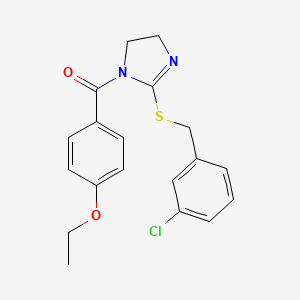 molecular formula C19H19ClN2O2S B2740951 (2-((3-氯苯甲基)硫基)-4,5-二氢-1H-咪唑-1-基)(4-乙氧基苯基)甲酮 CAS No. 851808-11-2