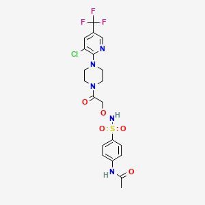 molecular formula C20H21ClF3N5O5S B2740985 N-(4-{[(2-{4-[3-chloro-5-(trifluoromethyl)-2-pyridinyl]piperazino}-2-oxoethoxy)amino]sulfonyl}phenyl)acetamide CAS No. 303150-05-2
