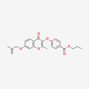 molecular formula C24H24O6 B2740995 丙基-4-({2-甲基-7-[(2-甲基丙-2-烯-1-基)氧基]-4-氧代-4H-香豆素-3-基}氧基)苯甲酸酯 CAS No. 859138-67-3