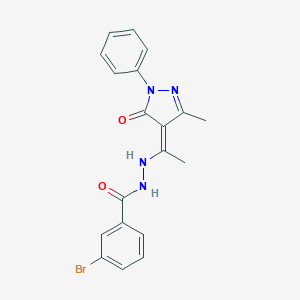molecular formula C19H17BrN4O2 B274100 3-bromo-N'-[(1Z)-1-(3-methyl-5-oxo-1-phenylpyrazol-4-ylidene)ethyl]benzohydrazide 