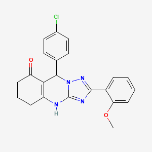 molecular formula C22H19ClN4O2 B2741004 9-(4-chlorophenyl)-2-(2-methoxyphenyl)-5,6,7,9-tetrahydro-[1,2,4]triazolo[5,1-b]quinazolin-8(4H)-one CAS No. 539841-98-0