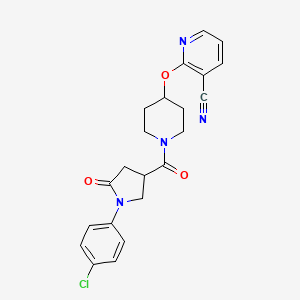 molecular formula C22H21ClN4O3 B2741006 2-((1-(1-(4-Chlorophenyl)-5-oxopyrrolidine-3-carbonyl)piperidin-4-yl)oxy)nicotinonitrile CAS No. 1797549-70-2