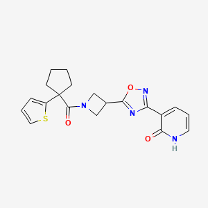 molecular formula C20H20N4O3S B2741009 3-(5-(1-(1-(thiophen-2-yl)cyclopentanecarbonyl)azetidin-3-yl)-1,2,4-oxadiazol-3-yl)pyridin-2(1H)-one CAS No. 1396748-31-4