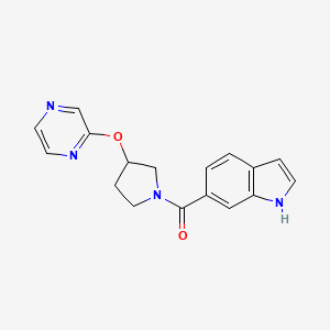 molecular formula C17H16N4O2 B2741019 (1H-indol-6-yl)(3-(pyrazin-2-yloxy)pyrrolidin-1-yl)methanone CAS No. 2034475-70-0