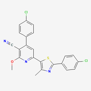 molecular formula C23H15Cl2N3OS B2741026 4-(4-Chlorophenyl)-6-[2-(4-chlorophenyl)-4-methyl-1,3-thiazol-5-yl]-2-methoxypyridine-3-carbonitrile CAS No. 2058515-97-0