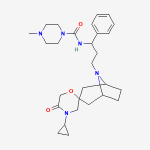 molecular formula C28H41N5O3 B2741034 N-(3-((1R,5S)-4'-cyclopropyl-5'-oxo-8-azaspiro[bicyclo[3.2.1]octane-3,2'-morpholin]-8-yl)-1-phenylpropyl)-4-methylpiperazine-1-carboxamide CAS No. 2103664-95-3