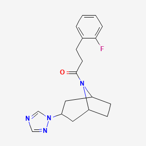 molecular formula C18H21FN4O B2741048 1-((1R,5S)-3-(1H-1,2,4-triazol-1-yl)-8-azabicyclo[3.2.1]octan-8-yl)-3-(2-fluorophenyl)propan-1-one CAS No. 2310015-42-8