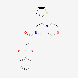 molecular formula C19H24N2O4S2 B2741055 N-(2-morpholino-2-(thiophen-2-yl)ethyl)-3-(phenylsulfonyl)propanamide CAS No. 1209797-68-1