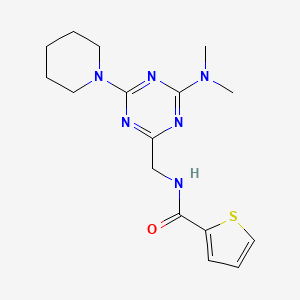 molecular formula C16H22N6OS B2741061 N-((4-(二甲胺)-6-(哌啶-1-基)-1,3,5-三嘧啶-2-基)甲基)噻吩-2-甲酸酰胺 CAS No. 2034407-01-5