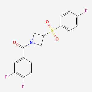 molecular formula C16H12F3NO3S B2741078 (3,4-Difluorophenyl)(3-((4-fluorophenyl)sulfonyl)azetidin-1-yl)methanone CAS No. 1448136-39-7