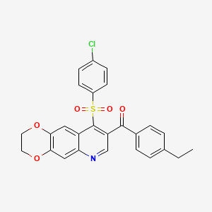 molecular formula C26H20ClNO5S B2741092 [9-(4-氯苯基)磺酰基-2,3-二氢-[1,4]二氧杂环[2,3-g]喹啉-8-基]-(4-乙基苯基)甲酮 CAS No. 866813-04-9