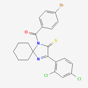 molecular formula C21H17BrCl2N2OS B2741094 1-(4-Bromobenzoyl)-3-(2,4-dichlorophenyl)-1,4-diazaspiro[4.5]dec-3-ene-2-thione CAS No. 2097937-62-5