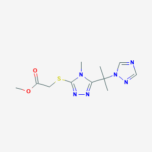 molecular formula C11H16N6O2S B2741113 methyl 2-({4-methyl-5-[1-methyl-1-(1H-1,2,4-triazol-1-yl)ethyl]-4H-1,2,4-triazol-3-yl}sulfanyl)acetate CAS No. 478080-10-3