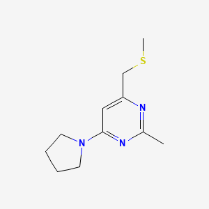 molecular formula C11H17N3S B2741133 2-甲基-4-[(甲砜基)甲基]-6-(1-吡咯啉基)嘧啶 CAS No. 338967-95-6