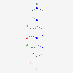 molecular formula C14H12Cl2F3N5O B2741153 4-Chloro-2-[3-chloro-5-(trifluoromethyl)-2-pyridinyl]-5-piperazino-3(2H)-pyridazinone CAS No. 338399-95-4