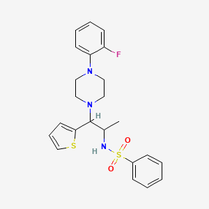 molecular formula C23H26FN3O2S2 B2741160 N-(1-(4-(2-fluorophenyl)piperazin-1-yl)-1-(thiophen-2-yl)propan-2-yl)benzenesulfonamide CAS No. 847381-27-5