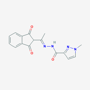 molecular formula C16H14N4O3 B274122 N'-[(1E)-1-(1,3-dioxo-2,3-dihydro-1H-inden-2-yl)ethylidene]-1-methyl-1H-pyrazole-3-carbohydrazide 