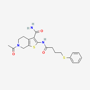 molecular formula C20H23N3O3S2 B2741226 6-Acetyl-2-(4-(phenylthio)butanamido)-4,5,6,7-tetrahydrothieno[2,3-c]pyridine-3-carboxamide CAS No. 941877-71-0