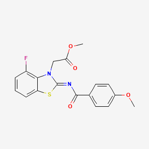 molecular formula C18H15FN2O4S B2741236 Methyl 2-[4-fluoro-2-(4-methoxybenzoyl)imino-1,3-benzothiazol-3-yl]acetate CAS No. 865249-07-6