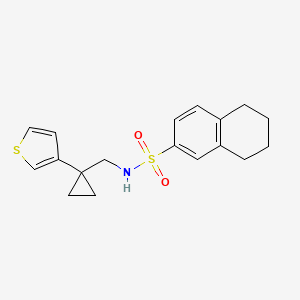 molecular formula C18H21NO2S2 B2741254 N-[(1-Thiophen-3-ylcyclopropyl)methyl]-5,6,7,8-tetrahydronaphthalene-2-sulfonamide CAS No. 2415566-19-5