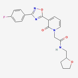 molecular formula C20H19FN4O4 B2741256 2-(3-(3-(4-fluorophenyl)-1,2,4-oxadiazol-5-yl)-2-oxopyridin-1(2H)-yl)-N-((tetrahydrofuran-2-yl)methyl)acetamide CAS No. 1217027-93-4