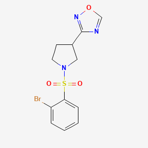 molecular formula C12H12BrN3O3S B2741263 3-(1-((2-Bromophenyl)sulfonyl)pyrrolidin-3-yl)-1,2,4-oxadiazole CAS No. 2034553-77-8
