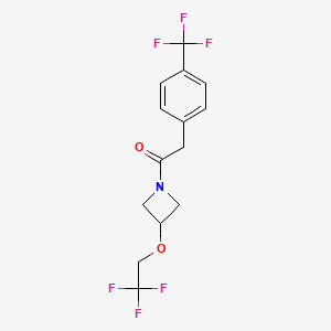 molecular formula C14H13F6NO2 B2741273 1-(3-(2,2,2-Trifluoroethoxy)azetidin-1-yl)-2-(4-(trifluoromethyl)phenyl)ethanone CAS No. 2034590-63-9