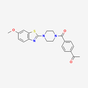 molecular formula C21H21N3O3S B2741278 1-(4-(4-(6-Methoxybenzo[d]thiazol-2-yl)piperazine-1-carbonyl)phenyl)ethanone CAS No. 897468-77-8
