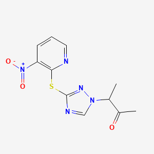molecular formula C11H11N5O3S B2741281 3-(3-((3-Nitro-2-pyridinyl)sulfanyl)-1H-1,2,4-triazol-1-yl)-2-butanone CAS No. 303151-95-3