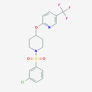 molecular formula C17H16ClF3N2O3S B2741290 2-((1-((3-Chlorophenyl)sulfonyl)piperidin-4-yl)oxy)-5-(trifluoromethyl)pyridine CAS No. 1421505-65-8