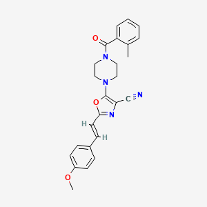 molecular formula C25H24N4O3 B2741292 (E)-2-(4-甲氧基苯基乙烯基)-5-(4-(2-甲基苯甲酰)哌嗪-1-基)噁唑-4-碳腈 CAS No. 940988-44-3
