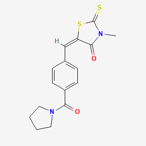 molecular formula C16H16N2O2S2 B2741308 (E)-3-甲基-5-(4-(吡咯烷-1-甲酰)苯甲基亚甲基)-2-噻唑硫代噻唑-4-酮 CAS No. 881548-20-5