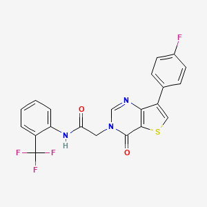 molecular formula C21H13F4N3O2S B2741313 2-[7-(4-fluorophenyl)-4-oxothieno[3,2-d]pyrimidin-3(4H)-yl]-N-[2-(trifluoromethyl)phenyl]acetamide CAS No. 1207015-50-6