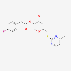 molecular formula C20H17FN2O4S B2741328 [6-[(4,6-二甲基嘧啶-2-基)硫代甲基]-4-氧代吡喃-3-基] 2-(4-氟苯基)乙酸酯 CAS No. 877637-37-1