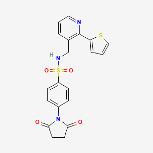 molecular formula C20H17N3O4S2 B2741329 4-(2,5-二氧代吡咯烷-1-基)-N-((2-(噻吩-2-基)吡啶-3-基)甲基)苯甲磺酰胺 CAS No. 2034315-93-8