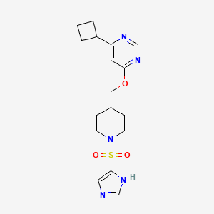 molecular formula C17H23N5O3S B2741353 4-Cyclobutyl-6-[[1-(1H-imidazol-5-ylsulfonyl)piperidin-4-yl]methoxy]pyrimidine CAS No. 2379986-89-5