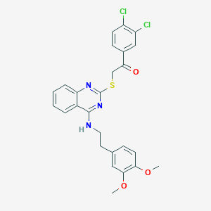 molecular formula C26H23Cl2N3O3S B2741358 1-(3,4-Dichlorophenyl)-2-((4-((3,4-dimethoxyphenethyl)amino)quinazolin-2-yl)thio)ethanone CAS No. 688355-32-0