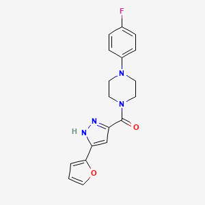 molecular formula C18H17FN4O2 B2741371 1-(4-fluorophenyl)-4-{[3-(2-furyl)-1H-pyrazol-5-yl]carbonyl}piperazine CAS No. 1093128-36-9