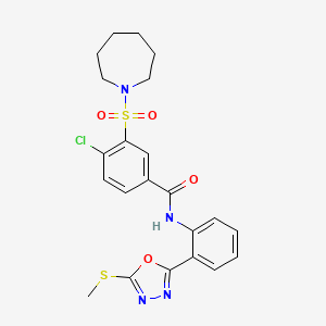 molecular formula C22H23ClN4O4S2 B2741373 3-(azepan-1-ylsulfonyl)-4-chloro-N-(2-(5-(methylthio)-1,3,4-oxadiazol-2-yl)phenyl)benzamide CAS No. 890594-96-4