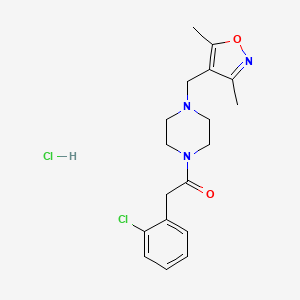 molecular formula C18H23Cl2N3O2 B2741403 2-(2-Chlorophenyl)-1-(4-((3,5-dimethylisoxazol-4-yl)methyl)piperazin-1-yl)ethanone hydrochloride CAS No. 1351622-28-0