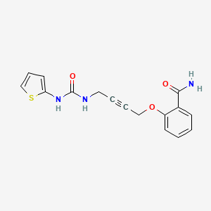 molecular formula C16H15N3O3S B2741419 2-((4-(3-(噻吩-2-基)脲基)丁-2-炔-1-基氧基)苯甲酰胺 CAS No. 1448073-41-3