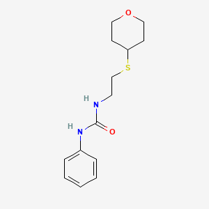 molecular formula C14H20N2O2S B2741429 1-phenyl-3-(2-((tetrahydro-2H-pyran-4-yl)thio)ethyl)urea CAS No. 1795191-13-7