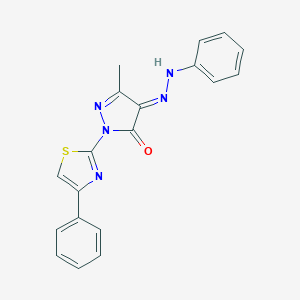 molecular formula C19H15N5OS B274144 (4E)-5-methyl-4-(phenylhydrazinylidene)-2-(4-phenyl-1,3-thiazol-2-yl)pyrazol-3-one 
