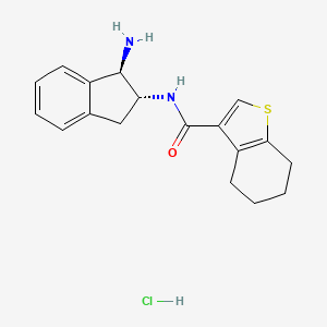 molecular formula C18H21ClN2OS B2741441 N-[(1R,2R)-1-Amino-2,3-dihydro-1H-inden-2-yl]-4,5,6,7-tetrahydro-1-benzothiophene-3-carboxamide;hydrochloride CAS No. 2418596-17-3